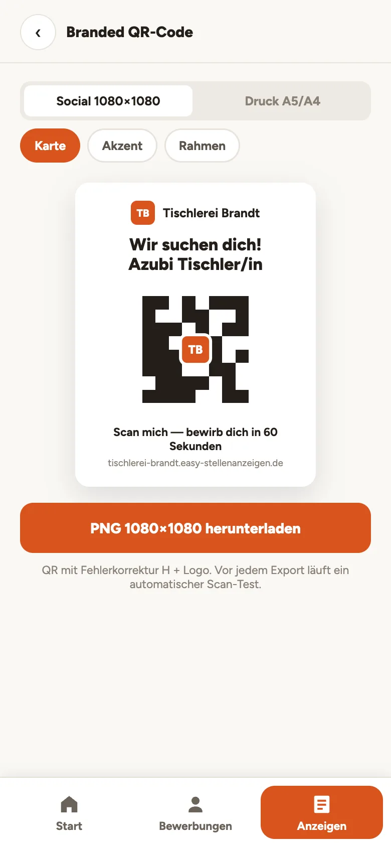 Branded QR-Code mit Betriebslogo als Druckvorlage